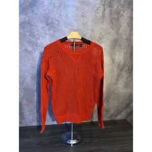 Jeanne Pierre Open Knit Crochet 100% Cotton Sweater Burnt Orange Size Large